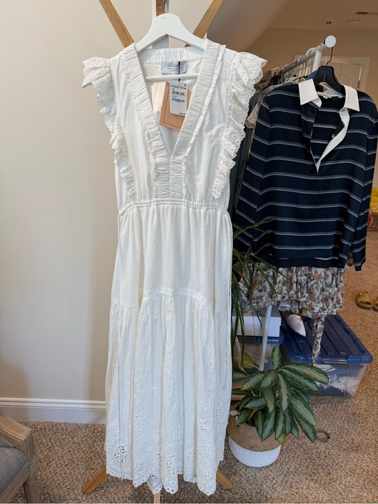 La Ligne Dresses & Skirts - La Ligne White Eyelet Ruffle V-Neck Maxi Dress